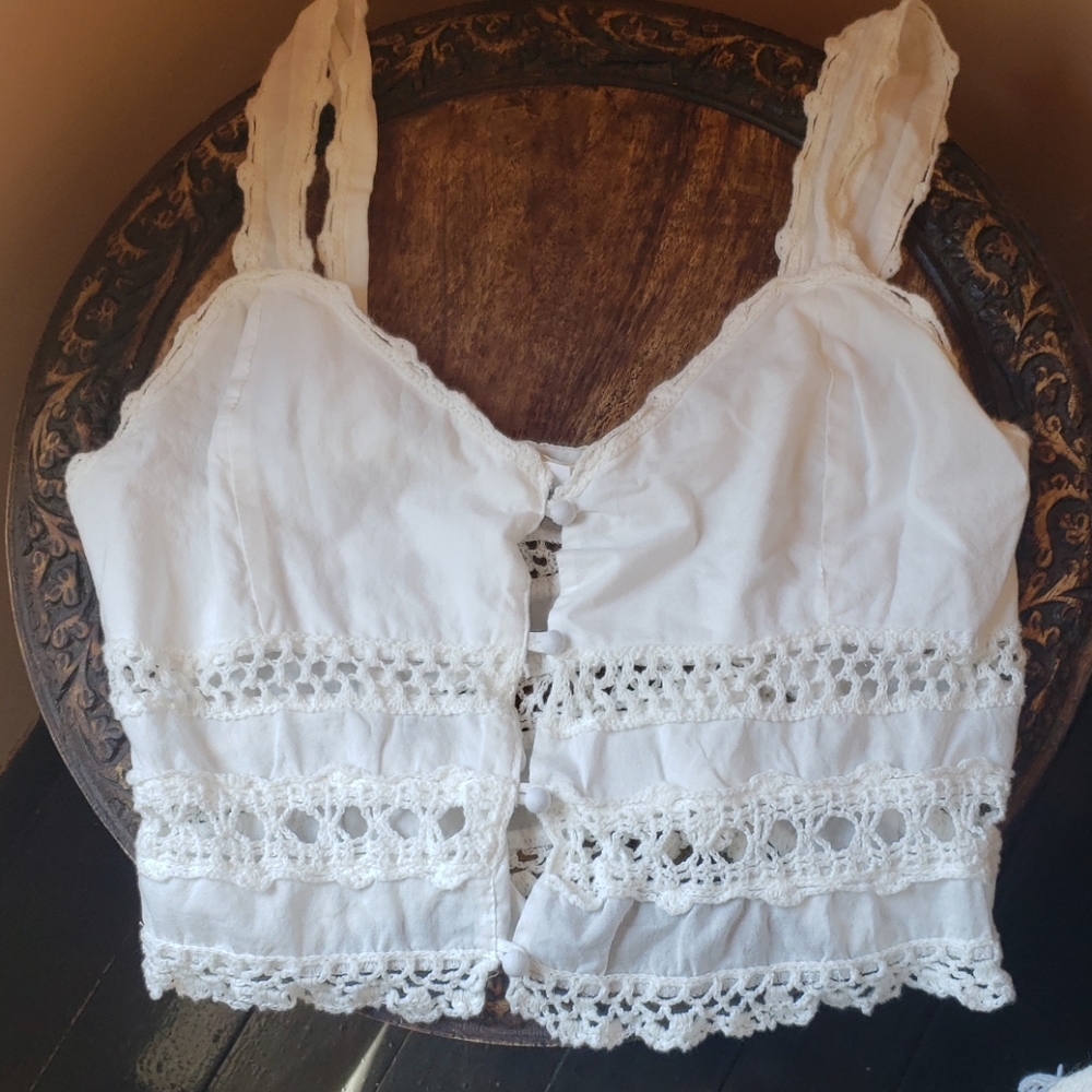 Jens Pirate Booty white cotton crochet crop top S